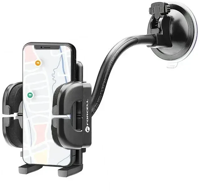 Automobilinis universalus telefono laikiklis Forcell (17cm) Long arm tvirtinamas ant stiklo, juodas
