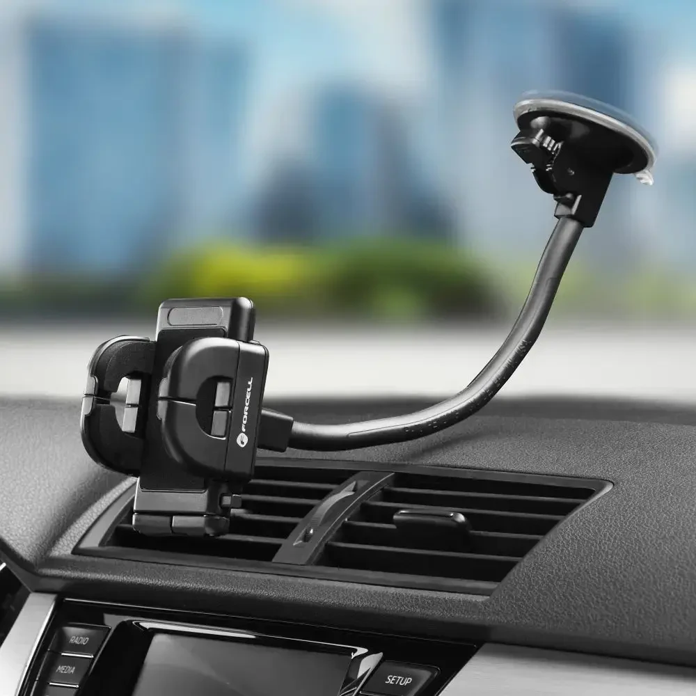 Automobilinis telefono laikiklis Forcell F-Grip Regular 27 cm priekinis stiklas / prietaisų skydelis / oro išleidimo anga, juodas