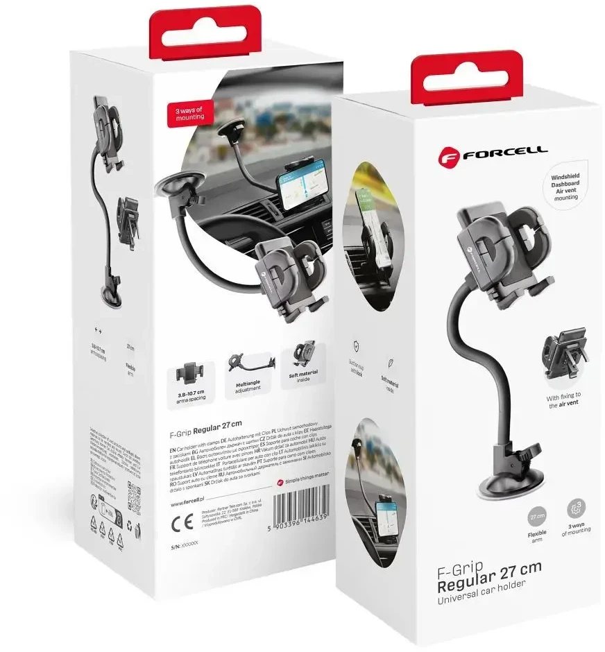Automobilinis telefono laikiklis Forcell F-Grip Regular 27 cm priekinis stiklas / prietaisų skydelis / oro išleidimo anga, juodas