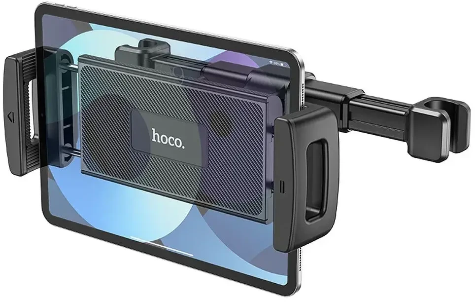 Automobilinis telefono / planšetinio kompiuterio laikiklis Hoco galvos atramai (4,7" - 12,9") CA121 juodas