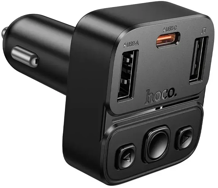 Automobilinis „Bluetooth“ siųstuvas Hoco USB A + USB C QC PD 35W E87 juodas