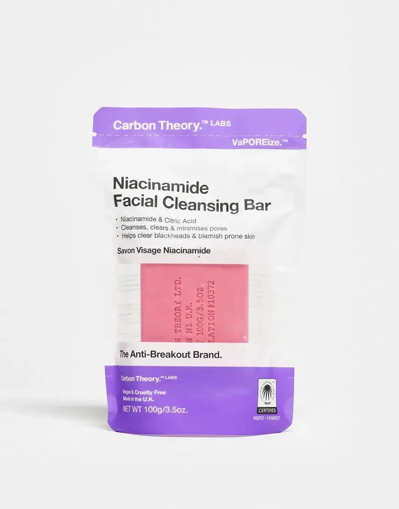 „Carbon Theory“ niacinamido veido valymo muilas (veido valymo batonėlis) 100 g