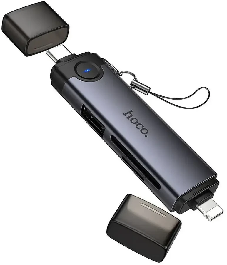 Card reader SD/TF 3.0 + USB 2.0 Type-C/Lightning Hoco HB56B pilkas