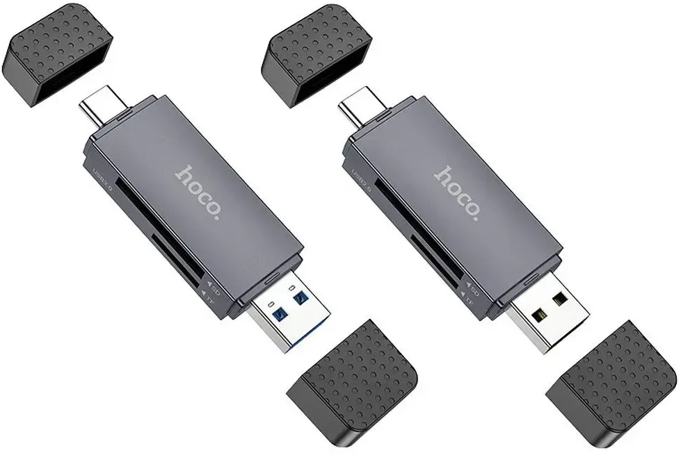 Atminties kortelių skaitytuvas Hoco HB45 USB-C/USB-A 2-in-1 USB3.0 pilkas