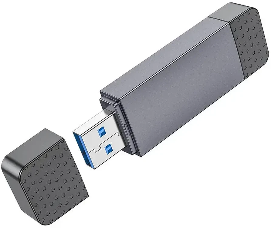 Atminties kortelių skaitytuvas Hoco HB45 USB-C/USB-A 2-in-1 USB3.0 pilkas