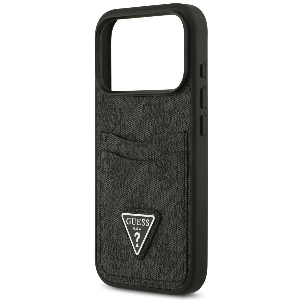 Dėklas Guess 4G Double Card Triangle skirtas iPhone 17 Pro juodos spalvos