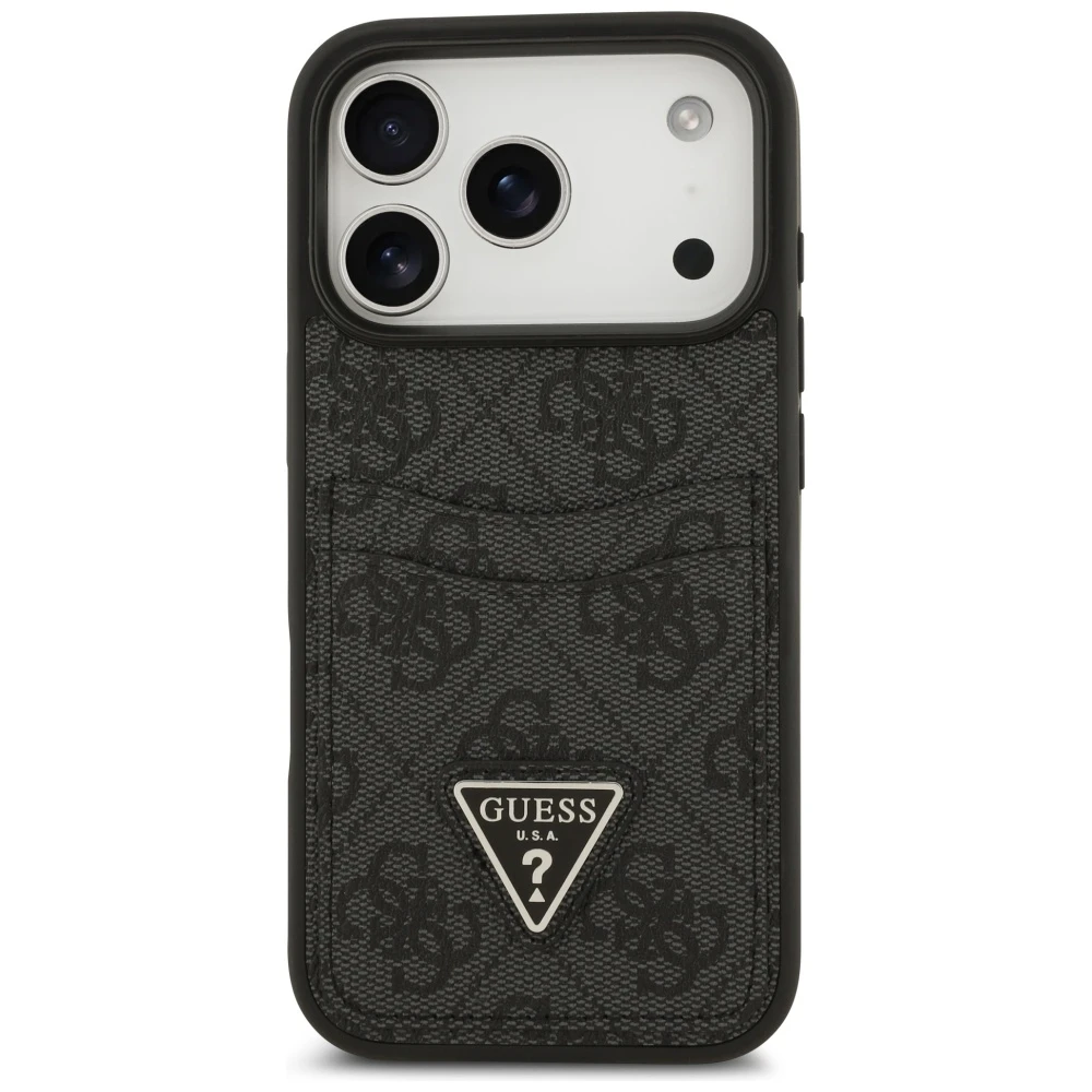 Dėklas Guess 4G Double Card Triangle skirtas iPhone 17 Pro juodos spalvos