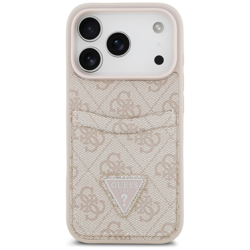 Dėklas Guess 4G Double Card Triangle skirtas Apple iPhone 17 Pro rožinės spalvos
