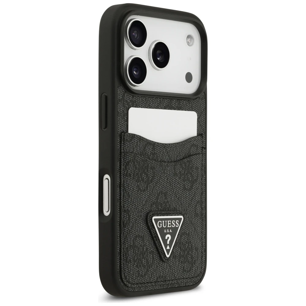 Dėklas Guess 4G Double Card Triangle skirtas iPhone 17 Pro juodos spalvos