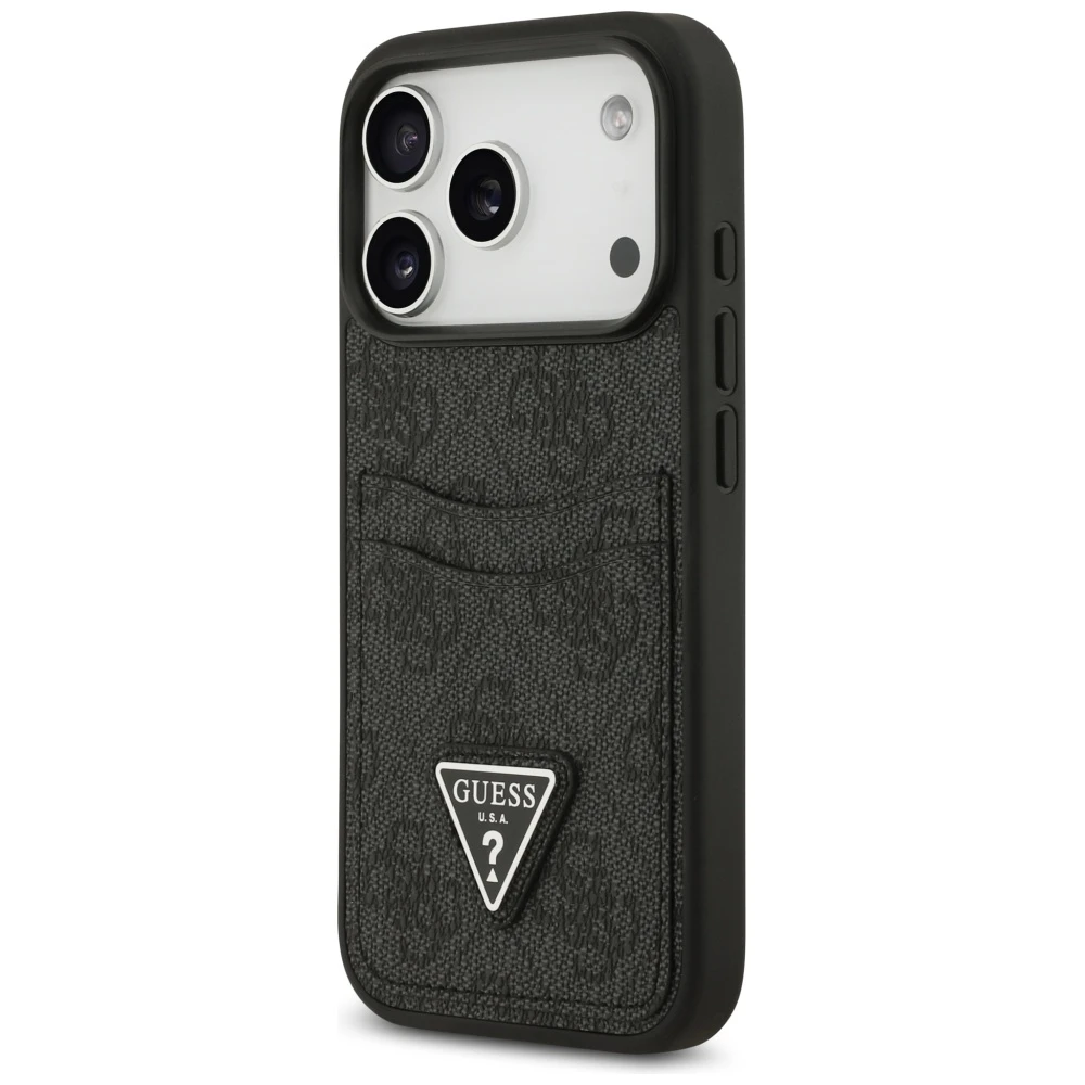 Dėklas Guess 4G Double Card Triangle skirtas iPhone 17 Pro juodos spalvos