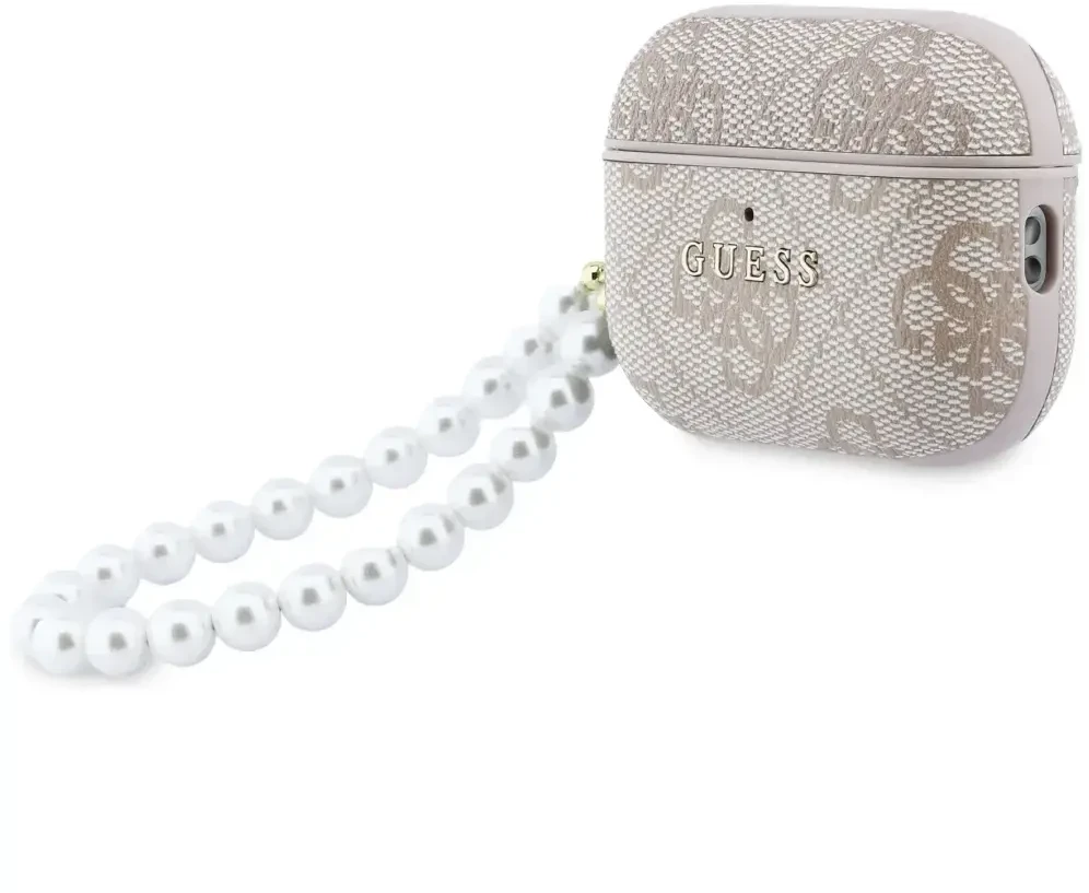 Guess PU 4G Classic Logo Pearl Strap dėklas skirtas Apple AirPods Pro 3 rožinės spalvos