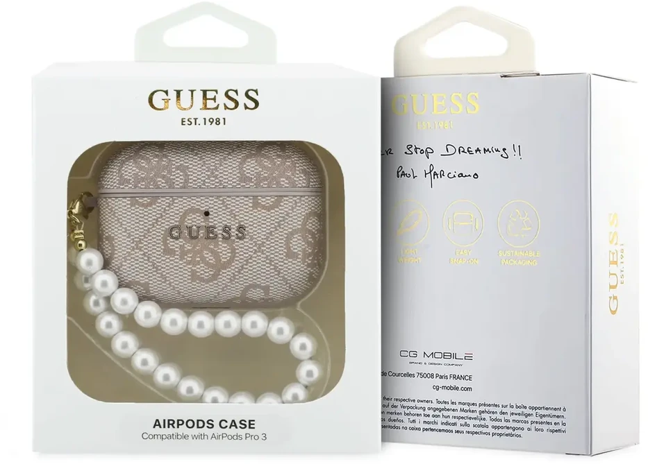Guess PU 4G Classic Logo Pearl Strap dėklas skirtas Apple AirPods Pro 3 rožinės spalvos