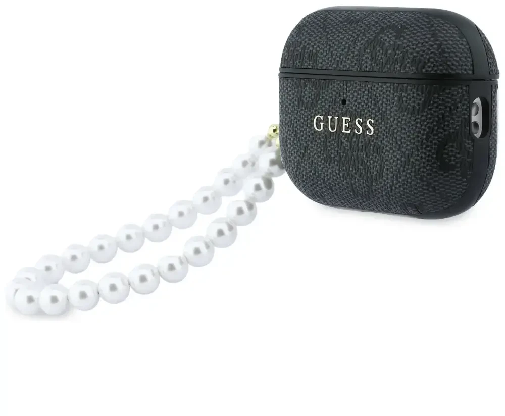 Guess PU 4G Classic logotipo perlų dirželio dėklas AirPods Pro 3 juodas