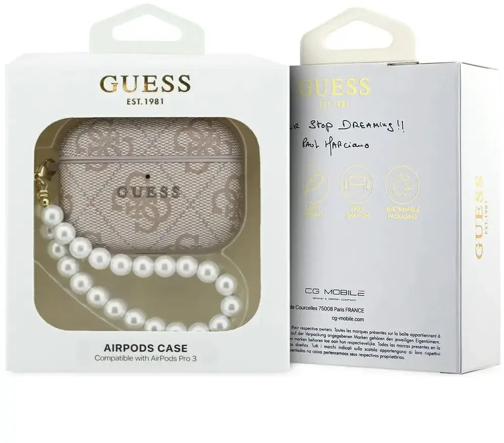 Guess PU 4G Classic Logo Pearl Strap dėklas skirtas Apple AirPods Pro 3 rožinės spalvos
