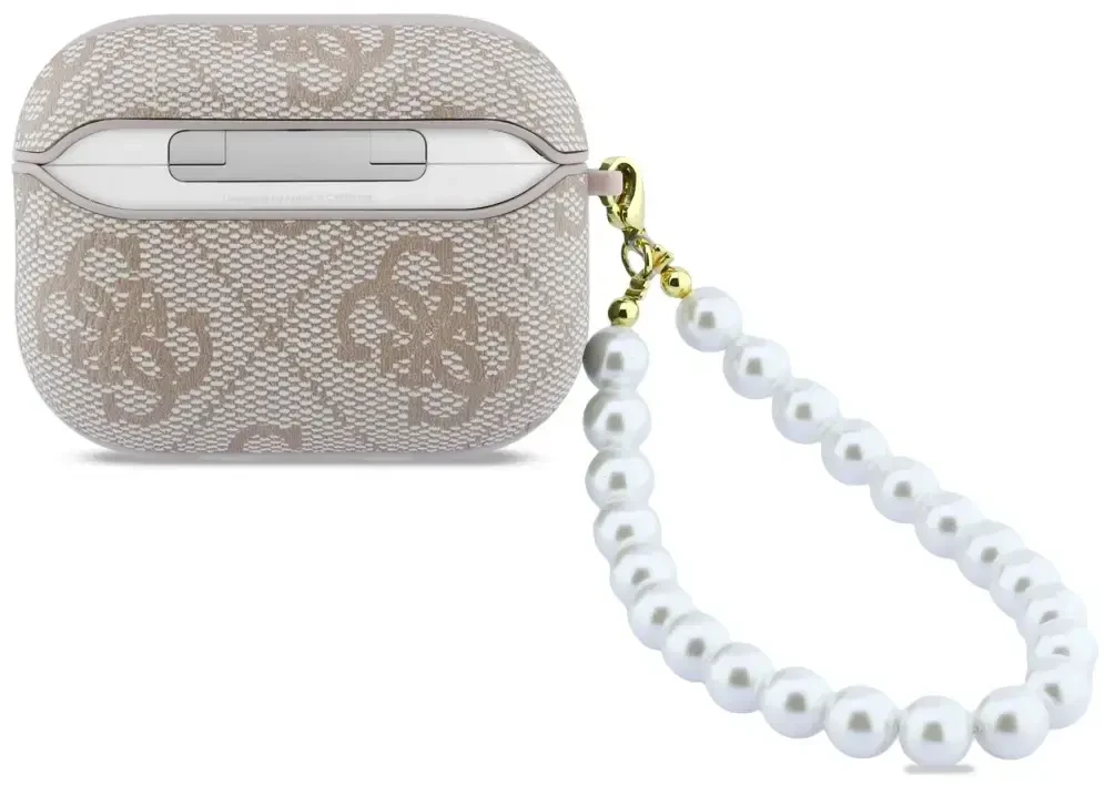 Guess PU 4G Classic Logo Pearl Strap dėklas skirtas Apple AirPods Pro 3 rožinės spalvos