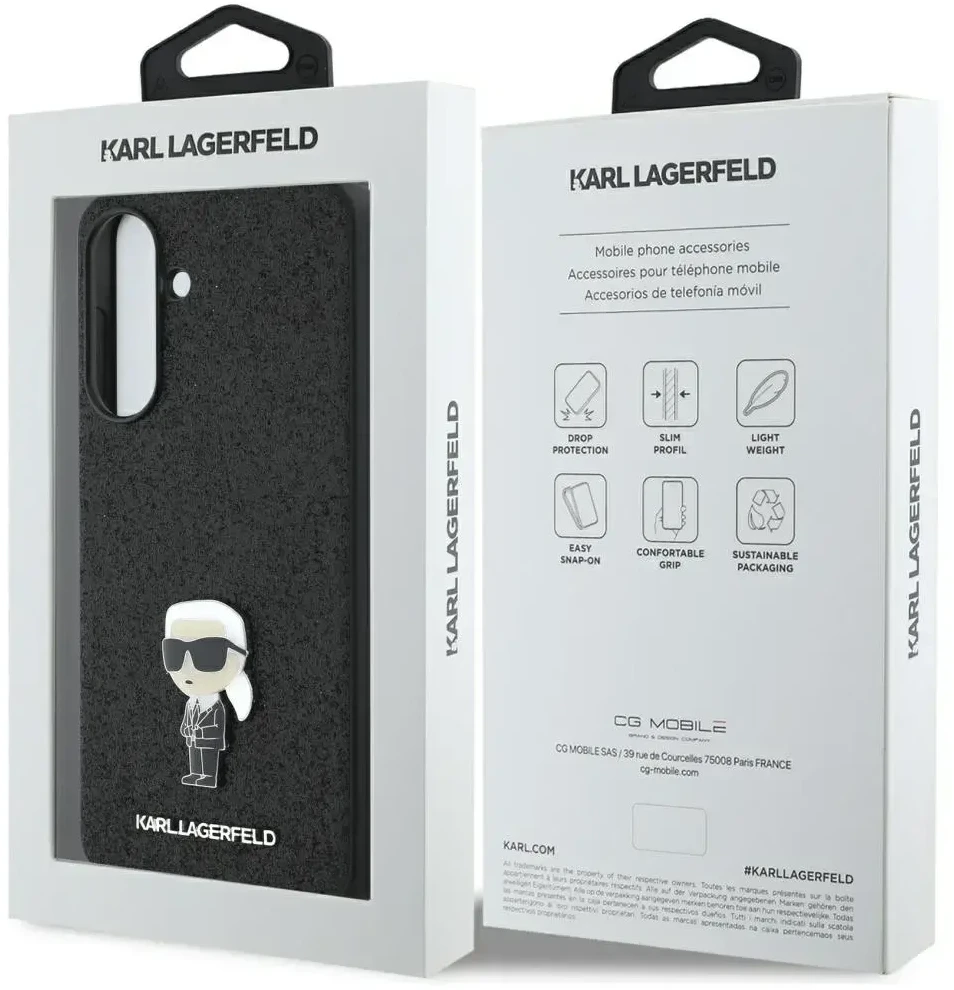 Karl Lagerfeld dėklas skirtas Samsung Galaxy A36 KLHCSA36GKNPSK (Fixed Glitter W/ Ikonik Metal Pin) juodos spalvos