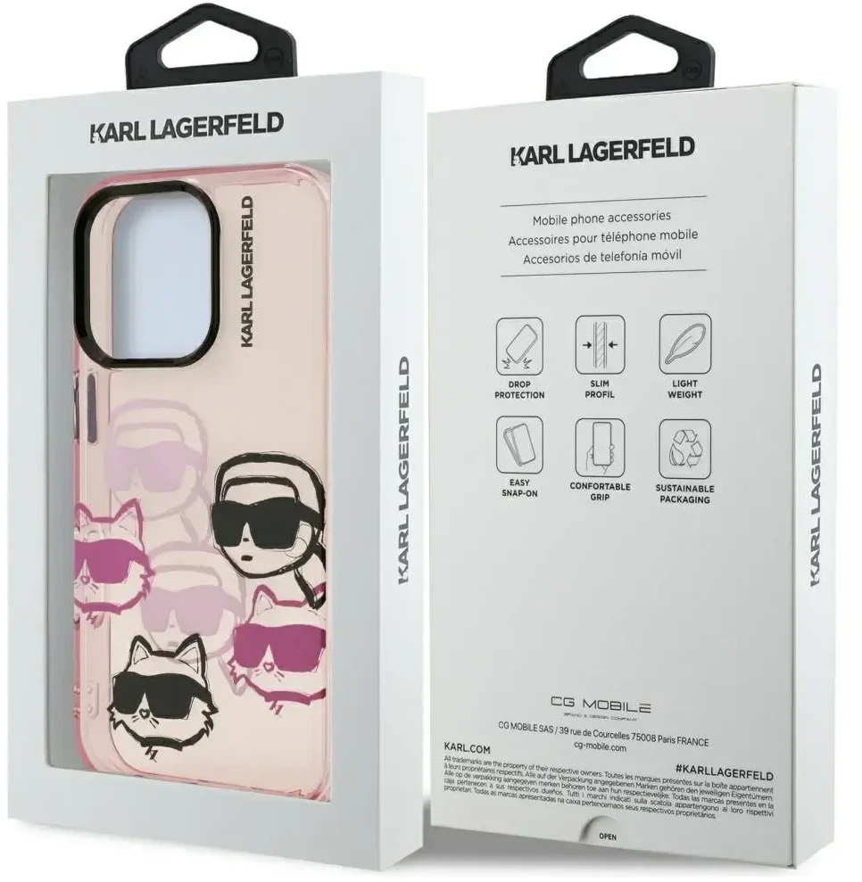 Dėklas Karl Lagerfeld IML Multi K&C Head Pattern skirtas Apple iPhone 16 Pro rožinės spalvos