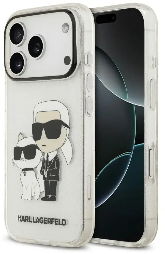 Dėklas Karl Lagerfeld IML NFT Glitter Karl&Choupette iPhone 18 Pro Max / 17 Pro Max permatomas