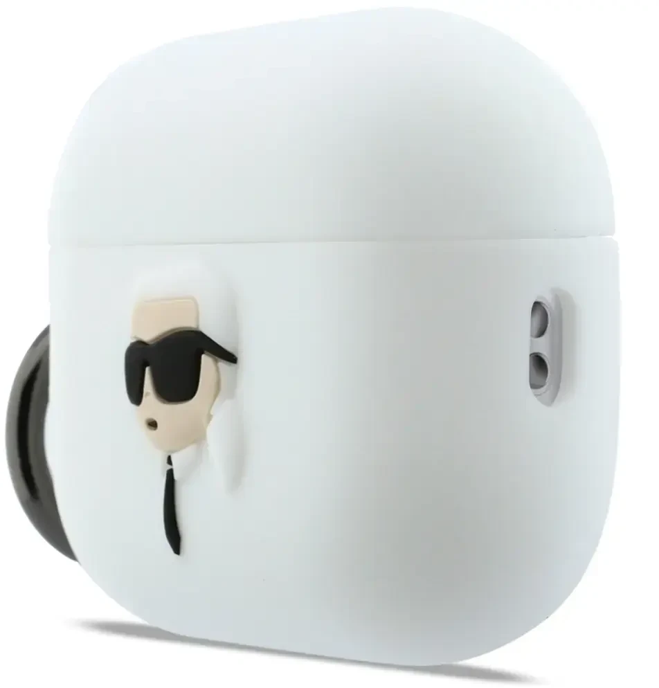 Karl Lagerfeld silikoninis Karl Head 3D dėklas AirPods Pro 3 ausinėms - Baltas