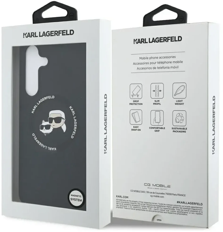 Dėklas Karl Lagerfeld Silicone Karl&Choupette Heads MagSafe skirtas Samsung Galaxy S25 FE juodos spalvos