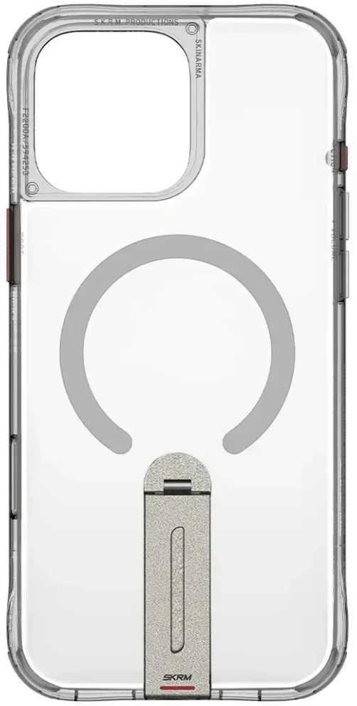 Dėklas Skinarma Helix Apple iPhone 16 Pro Max magnetinis įkrovimo stovas, 360° besisukantis, titano spalvos