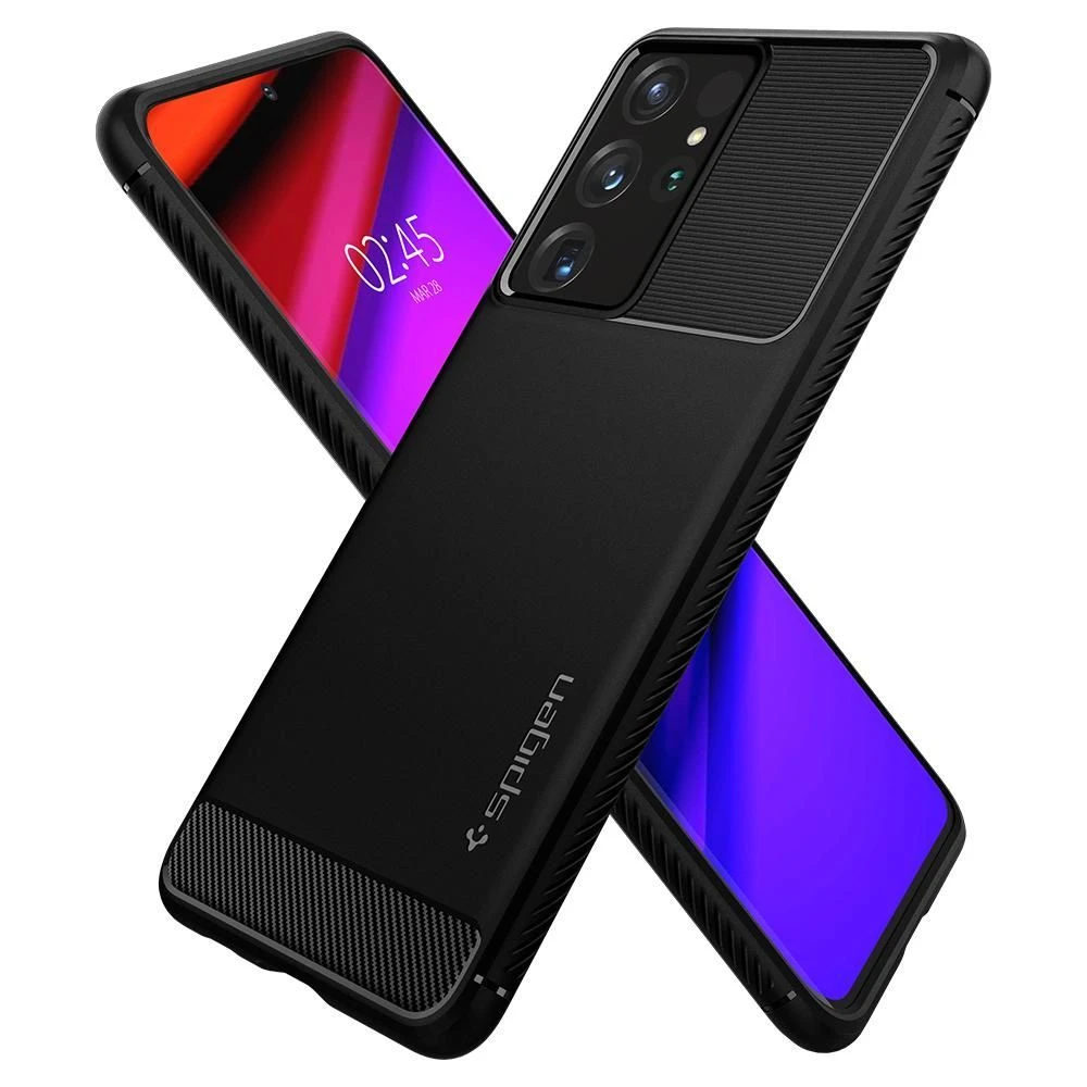 Spigen Rugged Armor dėklas skirtas Samsung Galaxy S21 Ultra, spalva - Matte Black