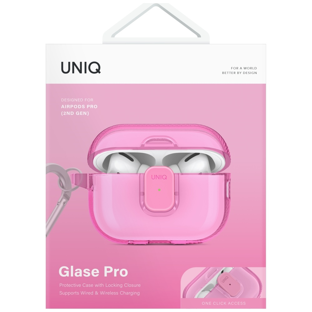 Dėklas UNIQ Glase Pro skirtas AirPods Pro 2 Lock Dėklas rožinės spalvos
