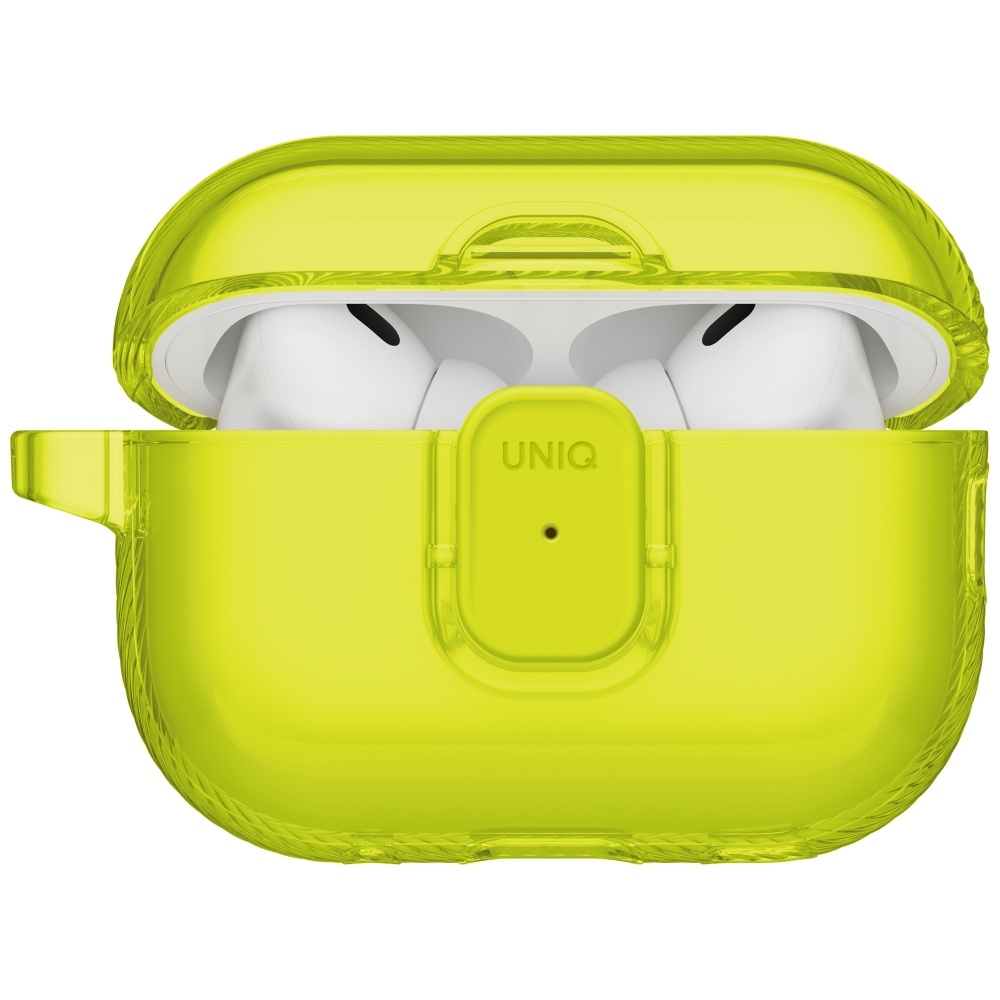 „Uniq Glase Pro“ dėklas, skirtas „AirPods Pro 3“ ausinėms, su užraktu – permatomas, geltonas