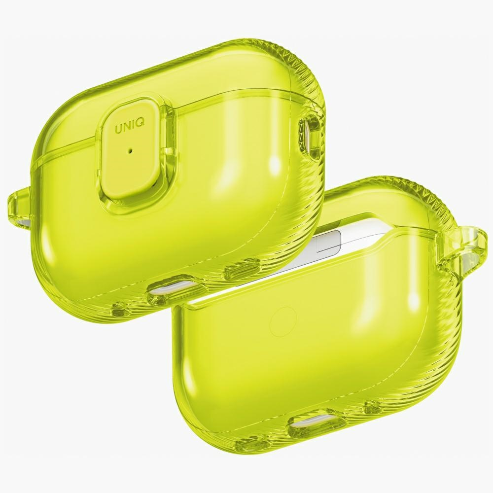 „Uniq Glase Pro“ dėklas, skirtas „AirPods Pro 3“ ausinėms, su užraktu – permatomas, geltonas