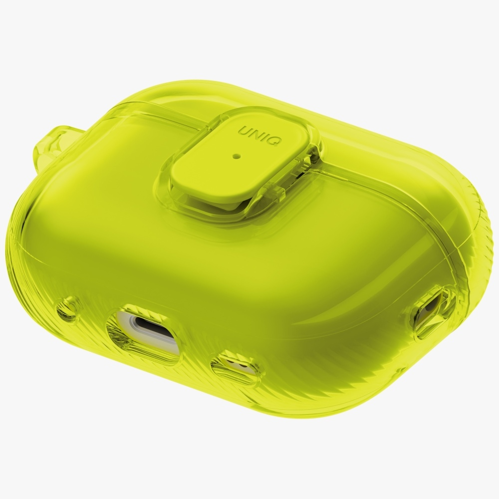 „Uniq Glase Pro“ dėklas, skirtas „AirPods Pro 3“ ausinėms, su užraktu – permatomas, geltonas
