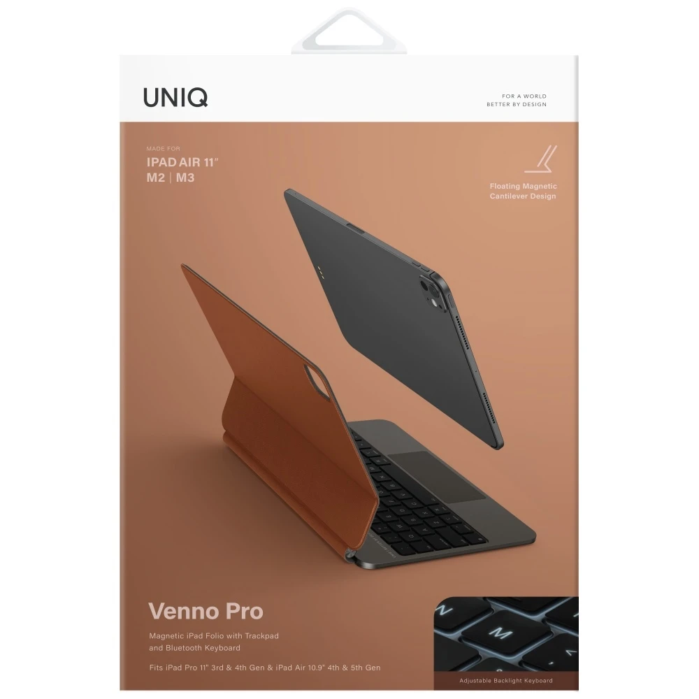 Dėklas UNIQ Venno Pro Magnetic Smart su klaviatūra skirtas iPad Air 11" (2024/25) | Apple Air 10.9" (2022/20) | iPad Pro 11" (2022/21) caramel