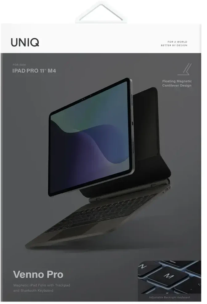 Uniq Venno Pro magnetinis išmanusis dėklas su klaviatūra, skirtas iPad Pro 11" (2024/2025) - Juodas