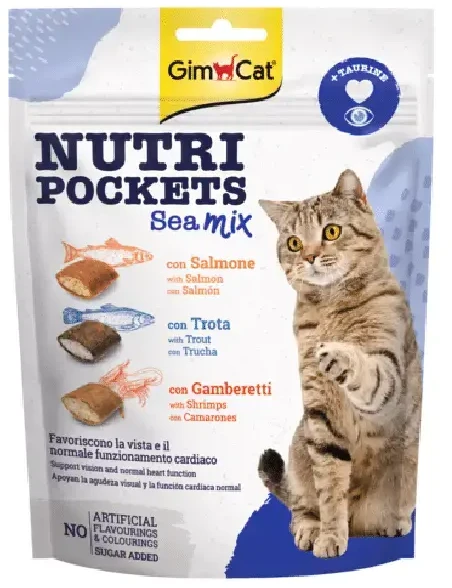 Gardumi kačiams: GIMBORN Nutri Pockets jūros gėrybių mišinys su lašiša, upėtakiu ir krevetėmis, 150 g