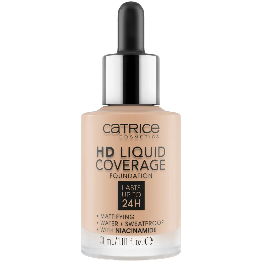"Catrice Hd Liquid Coverage Foundation" dengiamasis makiažo pagrindas, išliekantis iki 24 val. 036 Lazdynų riešutas 30ml