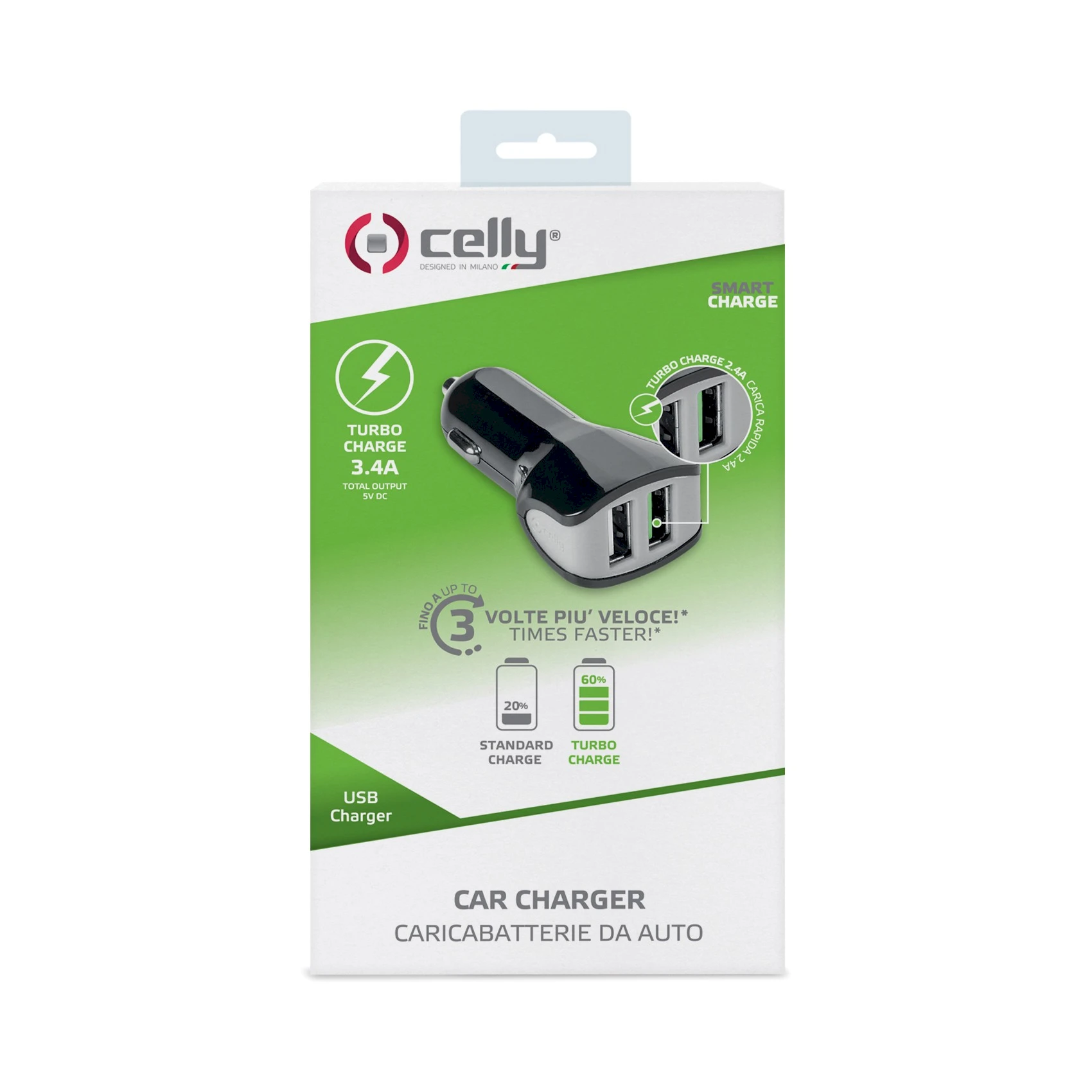CELLY TURBO AUTOMOBILINIS KROVIMAS 2 USB 2.4A