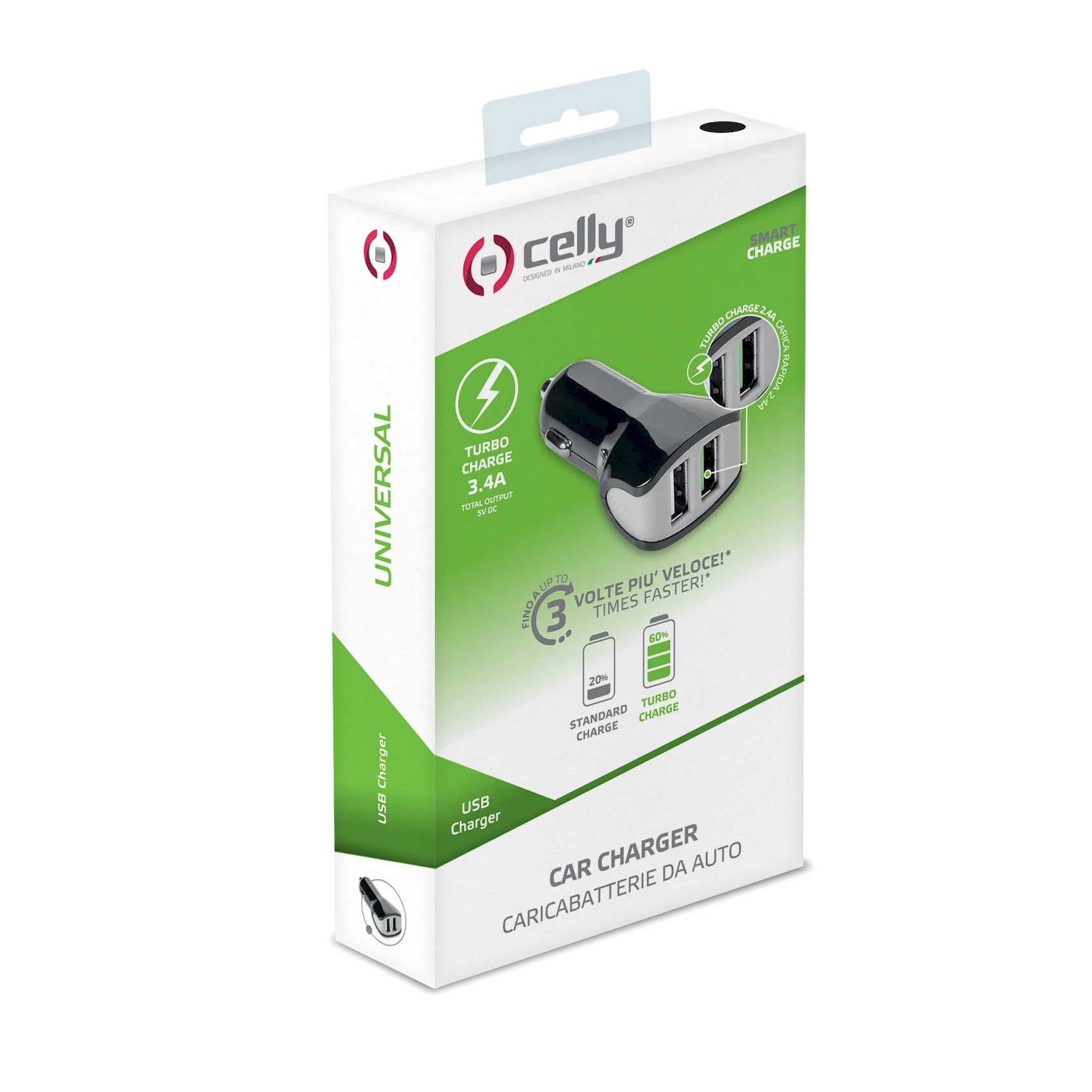 CELLY TURBO AUTOMOBILINIS KROVIMAS 2 USB 2.4A