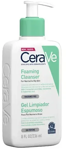Putojantis veido ir kūno prausiklis normaliai ir riebiai odai Cerave Foaming Cleansing Gel, 236 ml