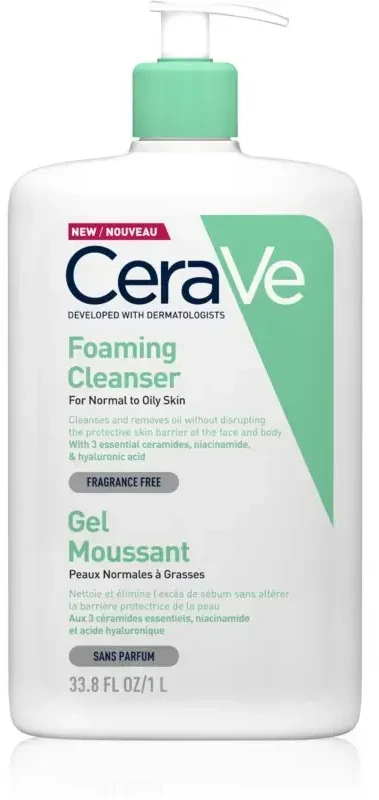 Putojantis veido ir kūno prausiklis normaliai ir riebiai odai Cerave Foaming Cleansing Gel, 1000 ml