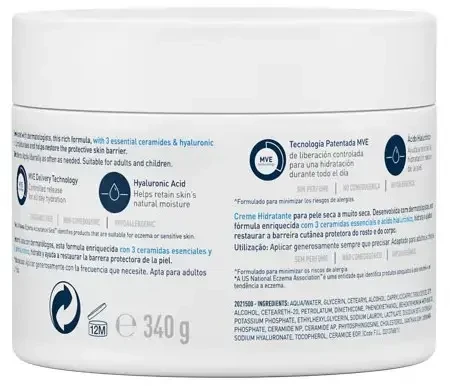 Drėkinamasis veido ir kūno kremas sausai ir labai sausai odai Cerave Moisturising Cream, 340 g