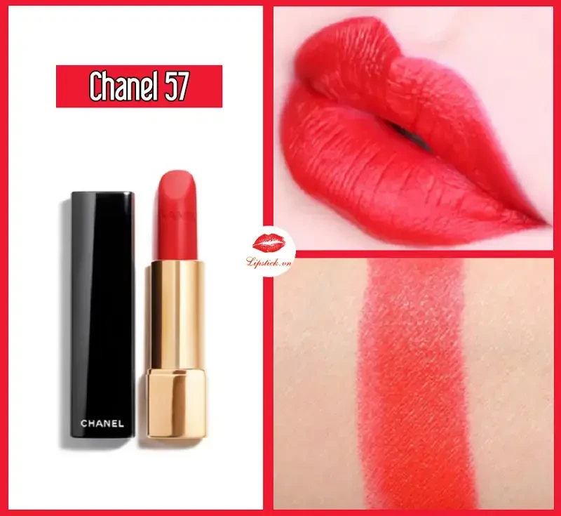 Chanel Rouge Allure Velvet švytintys matiniai lūpų dažai, 3,5 g, spalva: 57 - ROUGE FEU