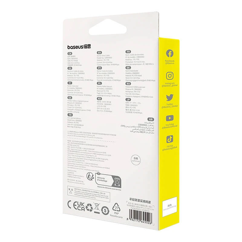 Baseus Įkrovimo kabelis 3in1 USB - USB-C USB-M Lightning 3.5A 1.1m - baltas