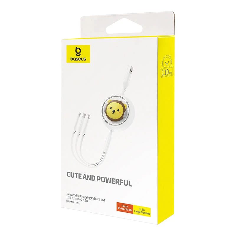 Baseus Įkrovimo kabelis 3in1 USB - USB-C USB-M Lightning 3.5A 1.1m - baltas