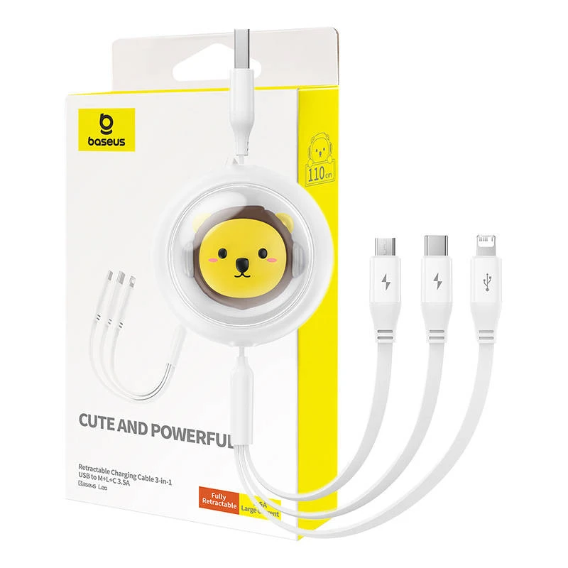 Baseus Įkrovimo kabelis 3in1 USB - USB-C USB-M Lightning 3.5A 1.1m - baltas