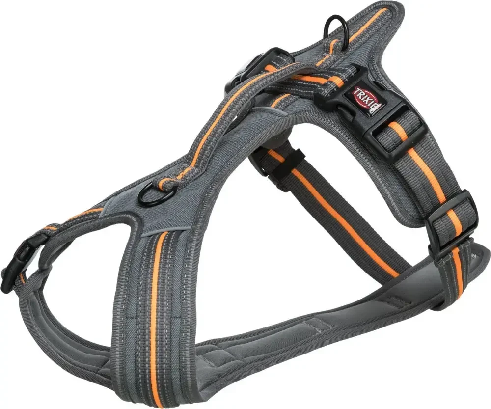 Trixie Fusion touring, petnešos, šunų pakinktai, grafitas / papajos, diržas / neopreno juosta, L – XL: 72-89 cm / 30 mm