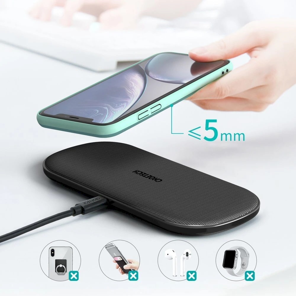 Belaidis įkroviklis CHOETECH, 18W, 2in1, juodas