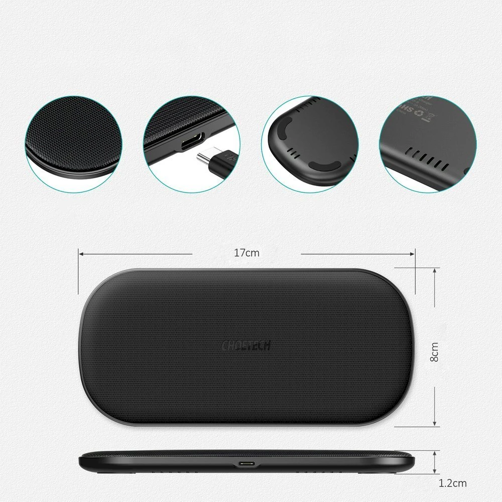 Belaidis įkroviklis CHOETECH, 18W, 2in1, juodas