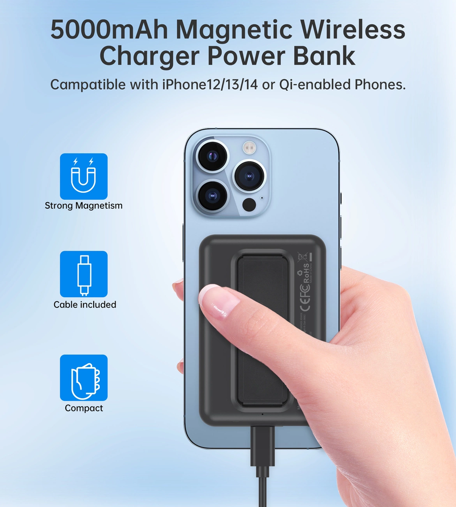 Choetech B662 wireless MagSafe 5000mAh powerbank – Juodos spalvos