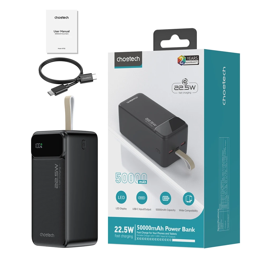 Išorinė baterija Power Bank Choetech B732 22.5W 50000mAh juoda