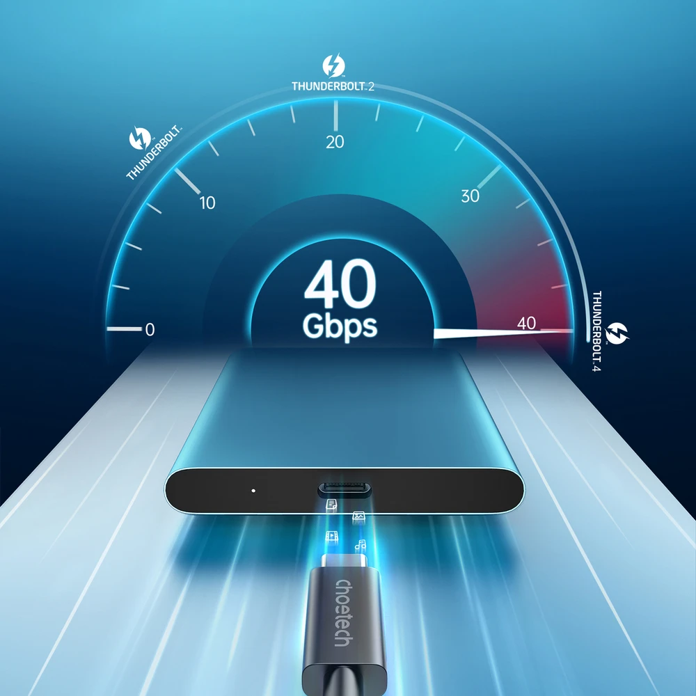 Kabelis CHOETECH Thunderbolt 4, USB-C - USB-C, 40Gbps, 100W, 20V/ 5A, 8K/ 60Hz, 0.8m