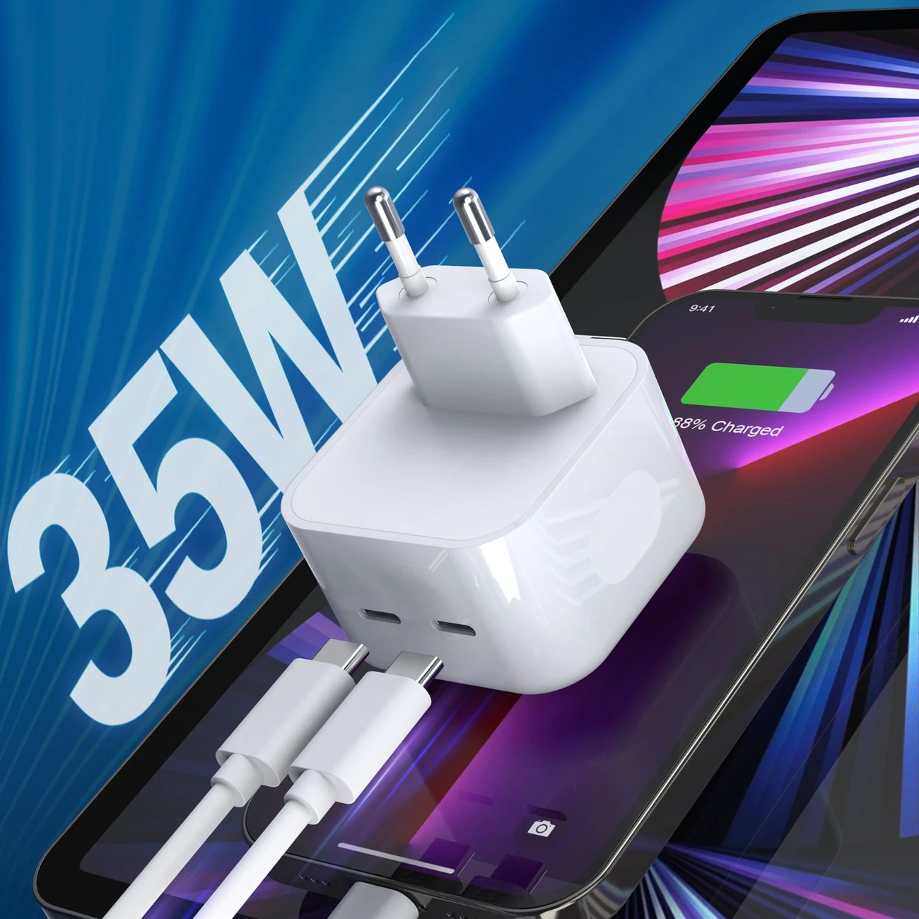 Kroviklis CHOETECH 2x USB Type-C, 35W, PD3.0, Qc3.0